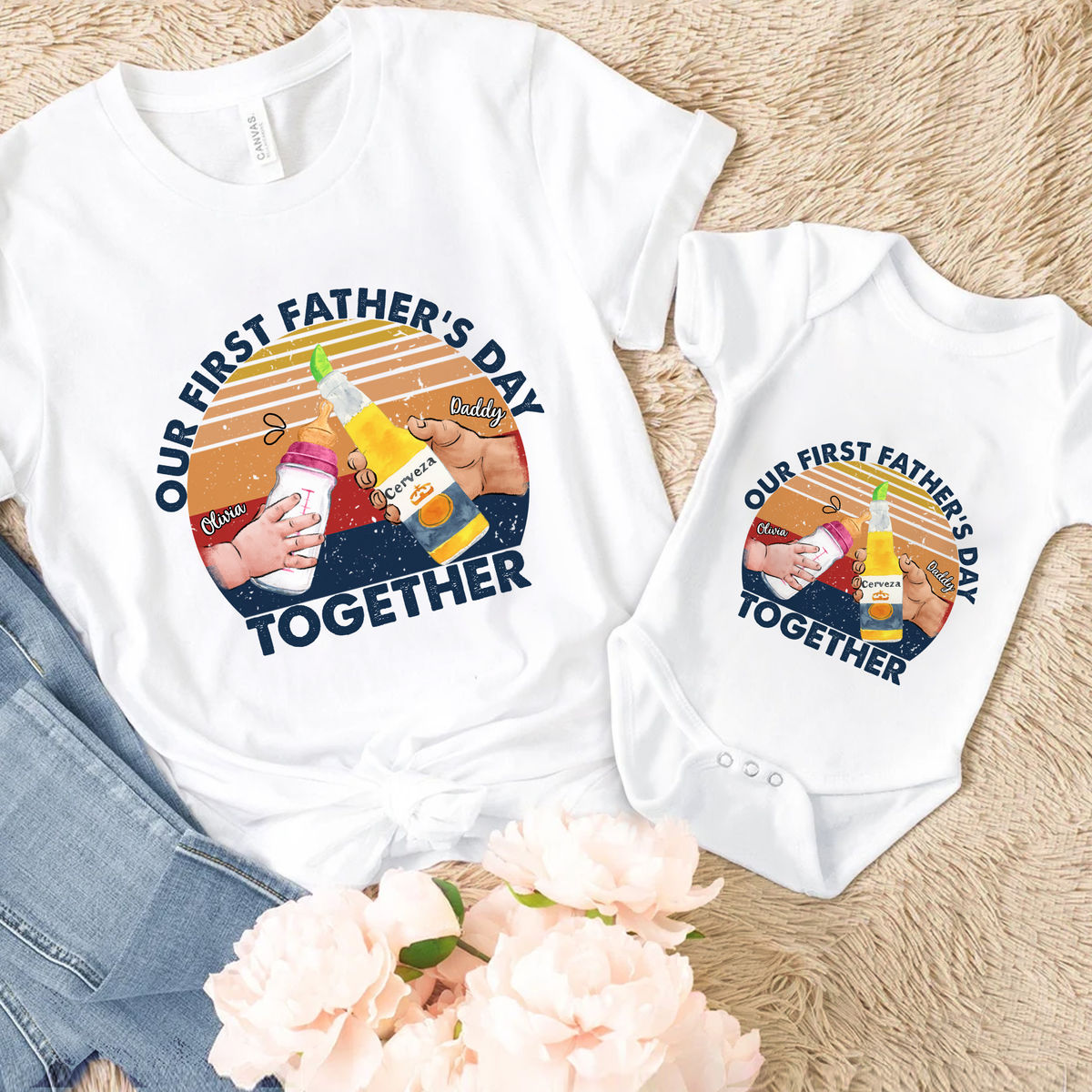 Father's Day Gift - Our First Father's Day Matching Outfit (Onesie and TShirt Set) - Video