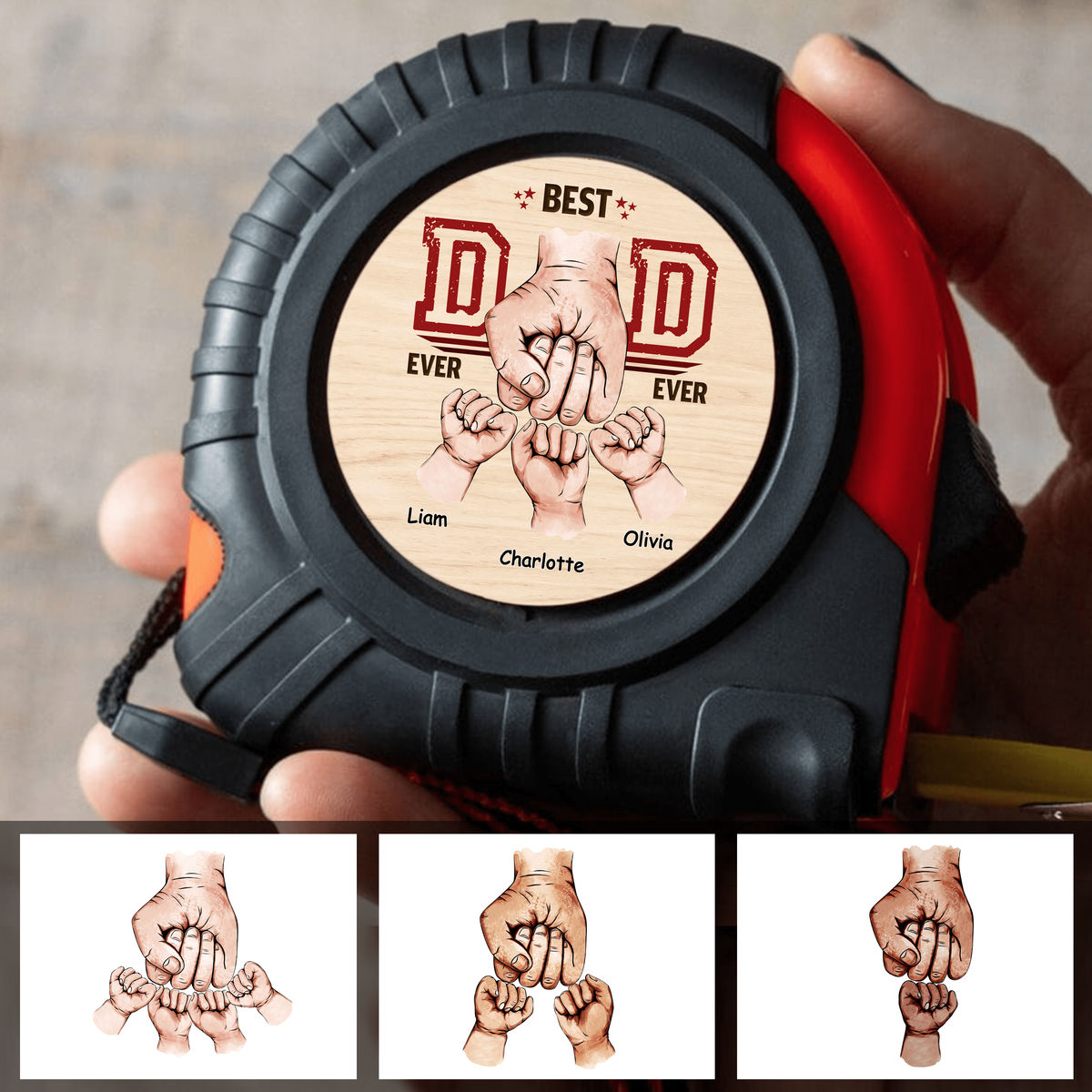 Personalized Tape Measure - Best Dad Ever Ever - Hand Bumping