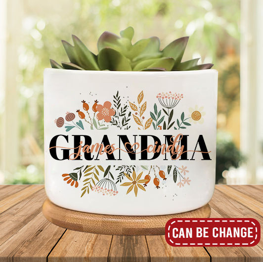 Mother Day 2023 - Personalized Grandma Flowers Plant Pot, Custom Mom's Garden Flower Pot, Grandma Nana Mimi Nini Grandkids Name Succulent Pot 29796_1