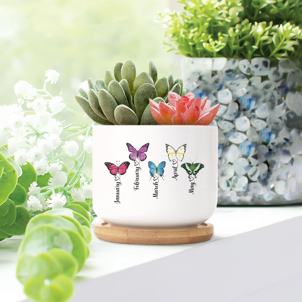 PERSONALIZED PLANT POT - Personalized Birth Month Butterfly Flowers Plant Pot, Custom Mom's Garden Flower Pot, Grandma's Garden Plant Pot, Grandma Nana Mimi Nini Grandkids Name Succulent Pot 29805_3