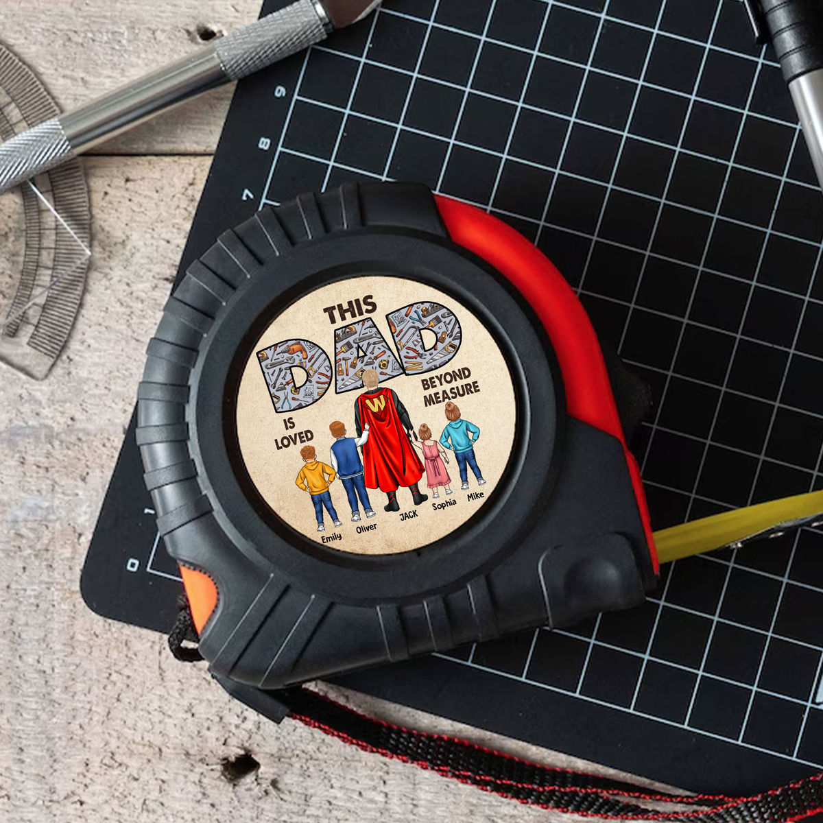 Personalized Tape Measure - This DAD is Loved Beyond Measure - Super Handyman_3