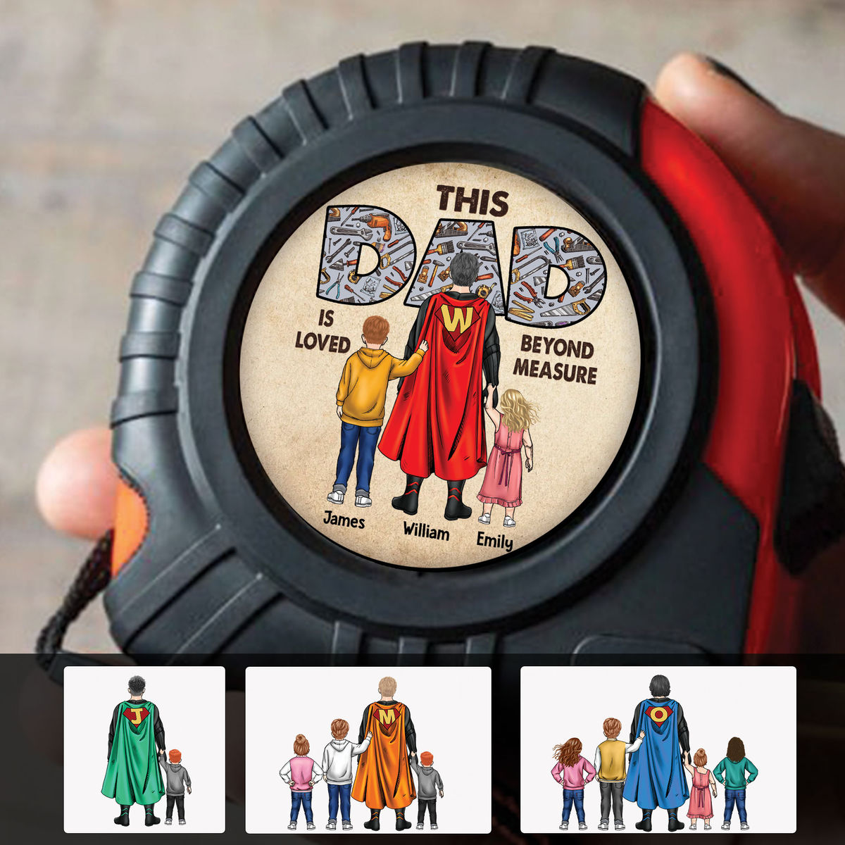 Personalized Tape Measure - This DAD is Loved Beyond Measure - Super Handyman