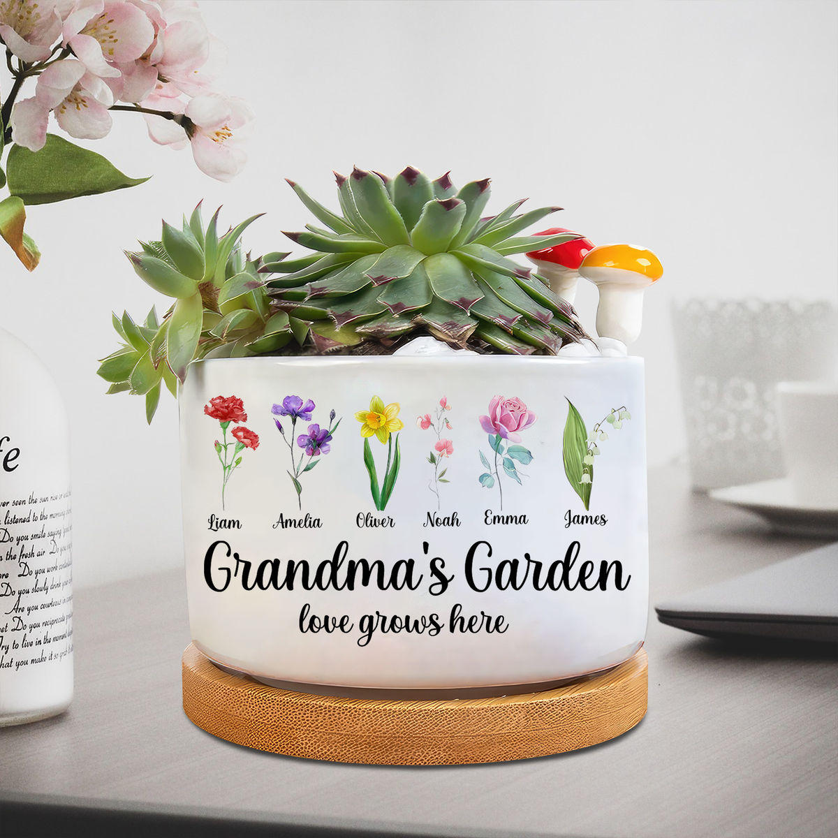 Mother's Day Gift - Personalized Grandma's Love Grows Here Flowers Plant Pot, Mom's Garden Flower Pot, Gift From kids For Mother's Day, Grandma's Birthday Gift 30027