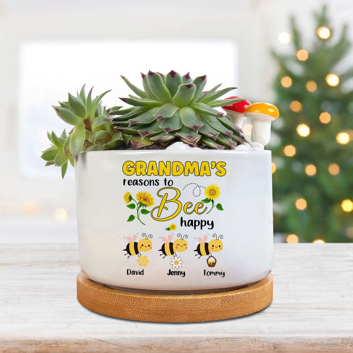 Mother's Day Gift - Personalized Grandma's Reason To Bee Happy Flowers Plant Pot, Grandma Plant Pot, Bee Kids Pot, Gift For Grandma Mimi, Gift From kids For Mother's Day 30031_2