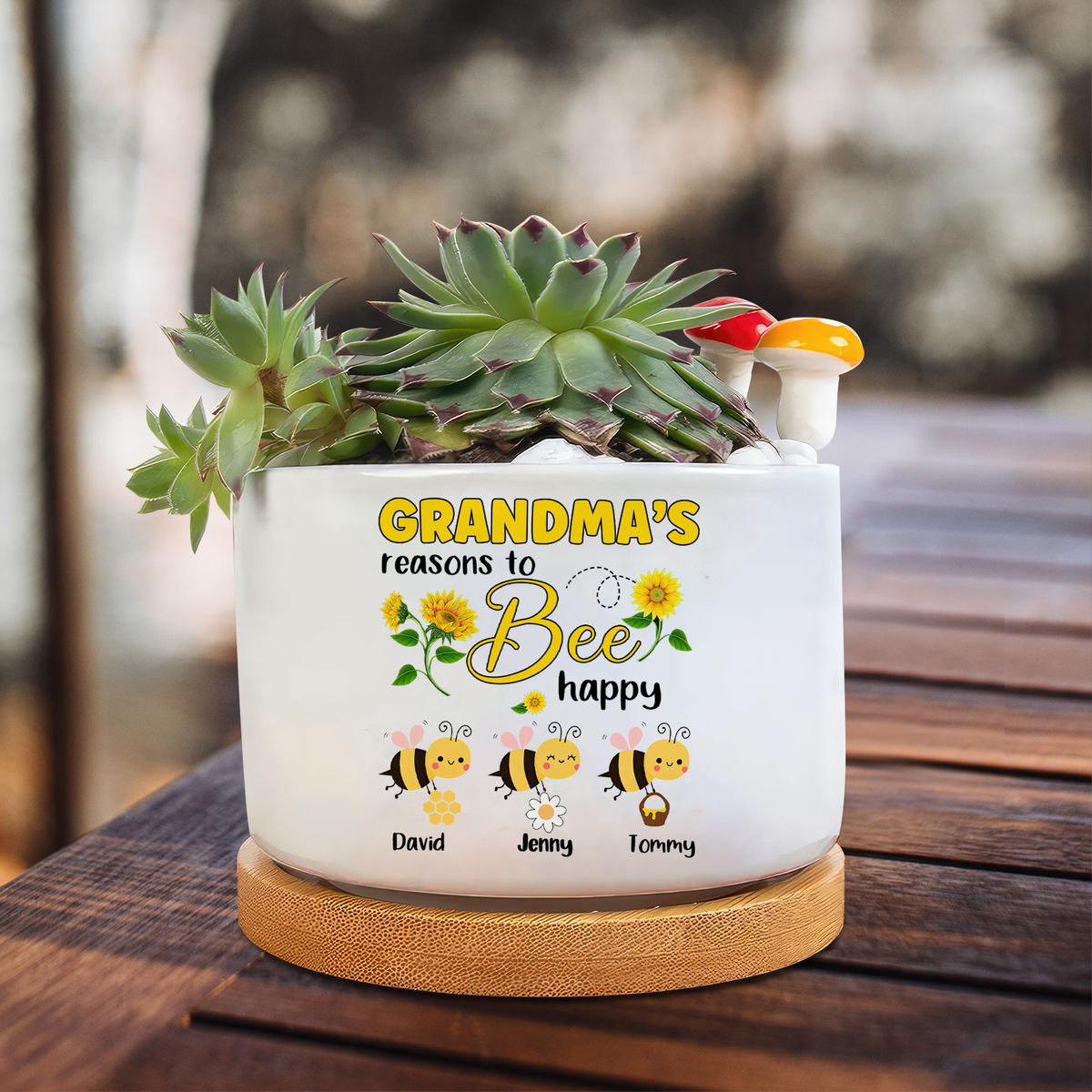 Mother's Day Gift - Personalized Grandma's Reason To Bee Happy Flowers Plant Pot, Grandma Plant Pot, Bee Kids Pot, Gift For Grandma Mimi, Gift From kids For Mother's Day 30031_1