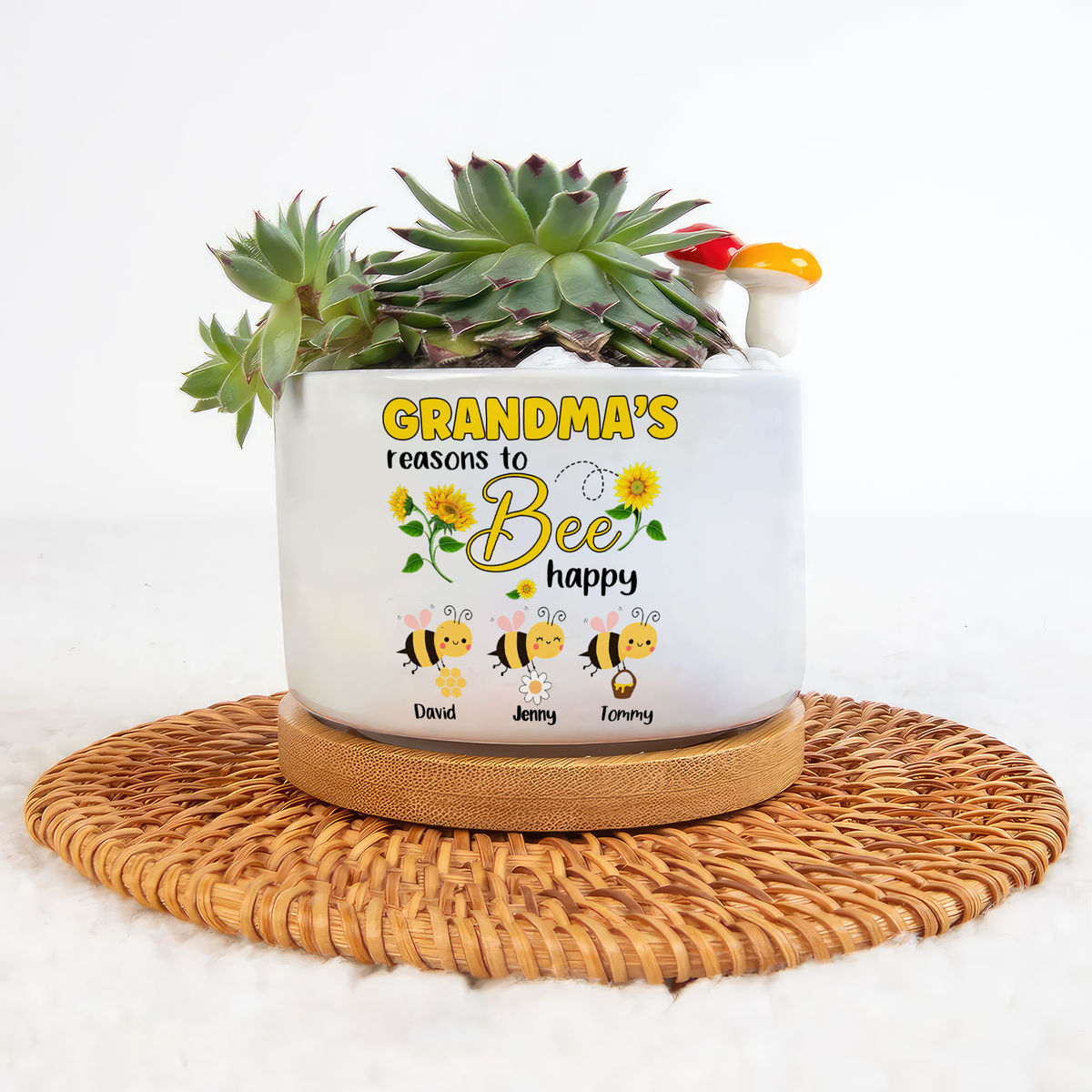 Mother's Day Gift - Personalized Grandma's Reason To Bee Happy Flowers Plant Pot, Grandma Plant Pot, Bee Kids Pot, Gift For Grandma Mimi, Gift From kids For Mother's Day 30031_3