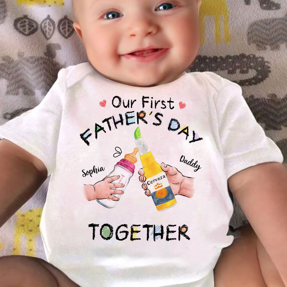 First Father's Day - Drinking - Our First Father's Day Matching Outfit (Onesie and T-Shirt Set)  (cm)_2