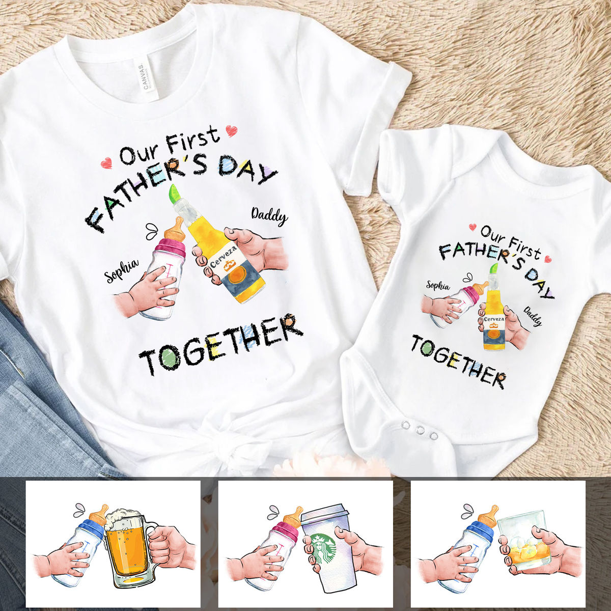 Drinking - Our First Father's Day Matching Outfit (Onesie and T-Shirt Set)  (cm)