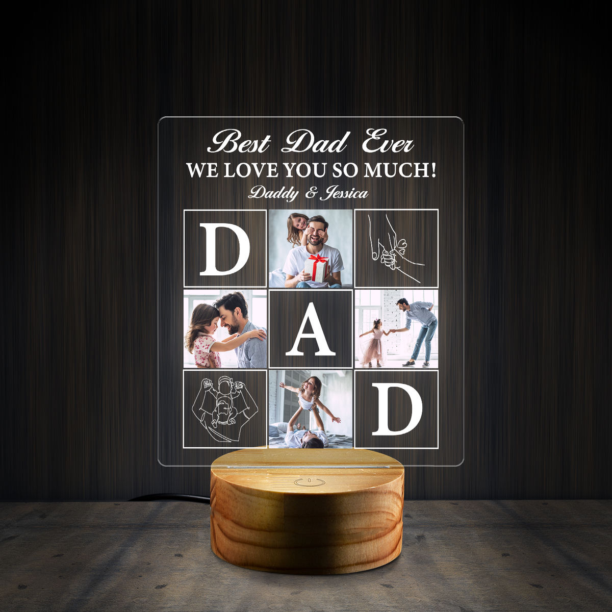 Night Light- Father's Day - Night Light with Photo, Custom Night Light 3D  LED Lamp, Gift For Dad From Daughter, Son