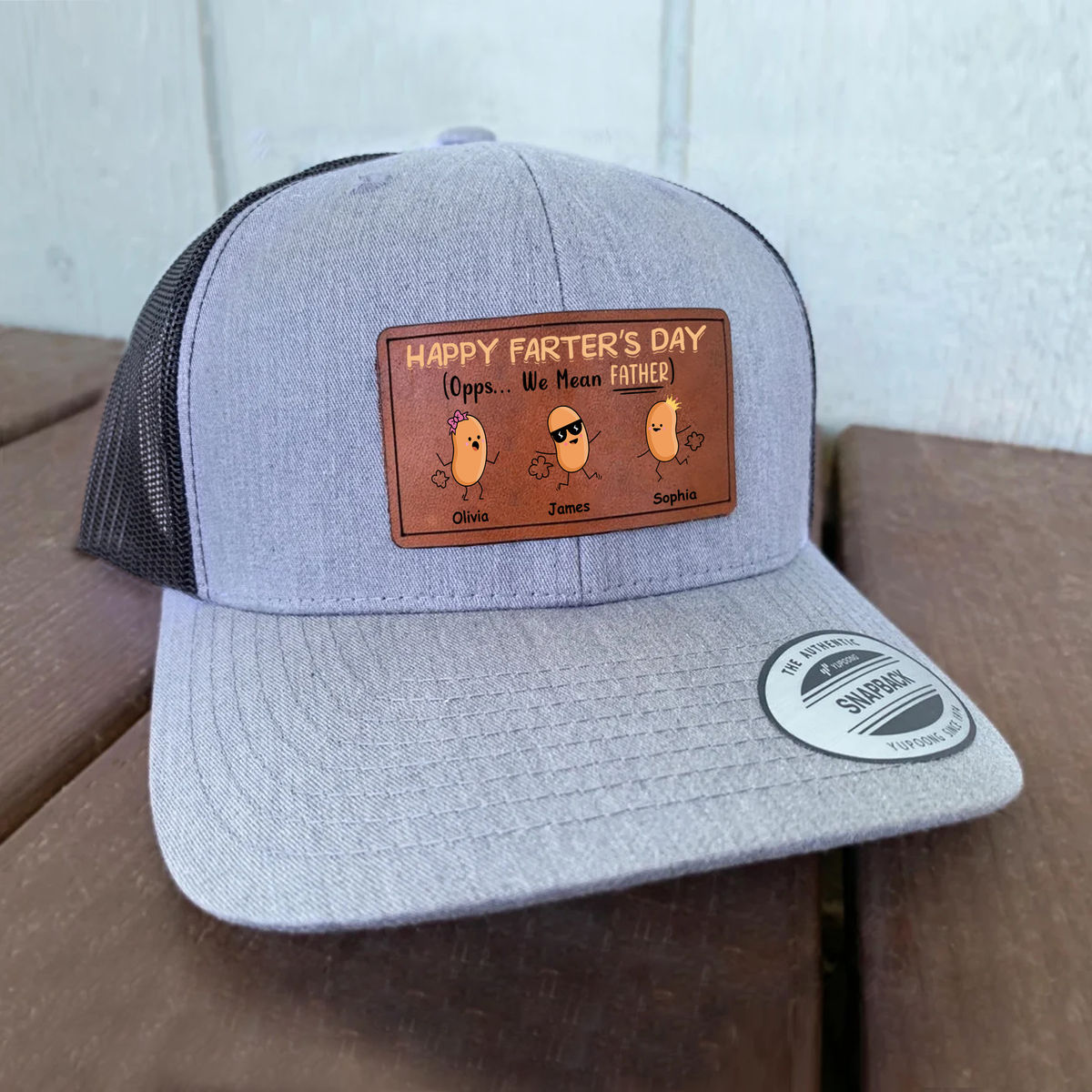 Personalized Father's Day Gifts - Happy Father’s Day (Opps We Mean Father) - Personalized Cap - Hat - Heather Grey/White