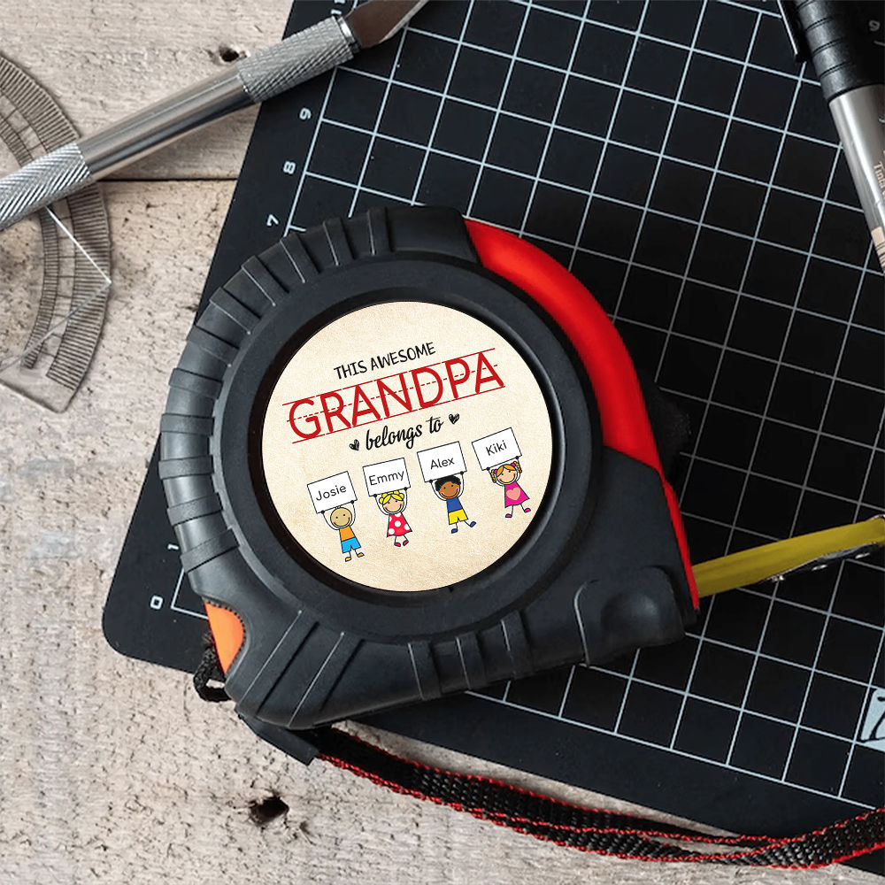 Personalized Tape Measure - This Awesome Grandpa Belongs To Grandkids Tape Measure, This Dad Belongs To Tape Measure, Best Dad Ever Tape Measure, Funny Daddy Grandpa Papa Tape Measure Gift 31148