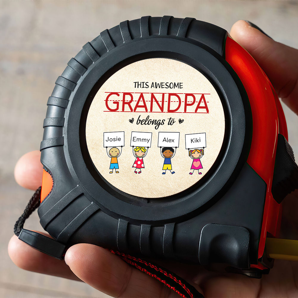 Personalized Tape Measure - This Awesome Grandpa Belongs To Grandkids Tape Measure, This Dad Belongs To Tape Measure, Best Dad Ever Tape Measure, Funny Daddy Grandpa Papa Tape Measure Gift 31148_2