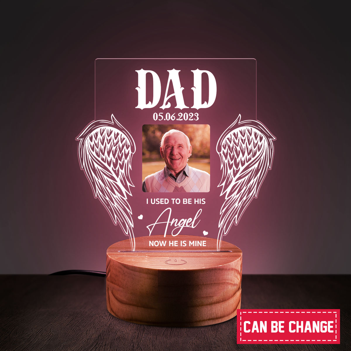 Night Light - My Angel Night Light Personalized Photo Memorial Gift For Loss Of Dad Night light, Wing Heaven Dad Now He Is Mine Night Light 32025_1