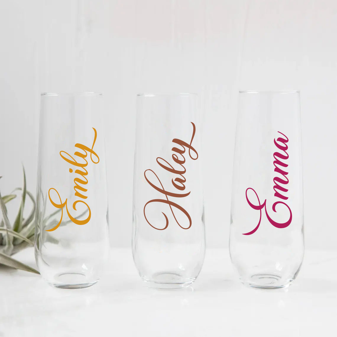 Personalized Stemless Champagne Flutes