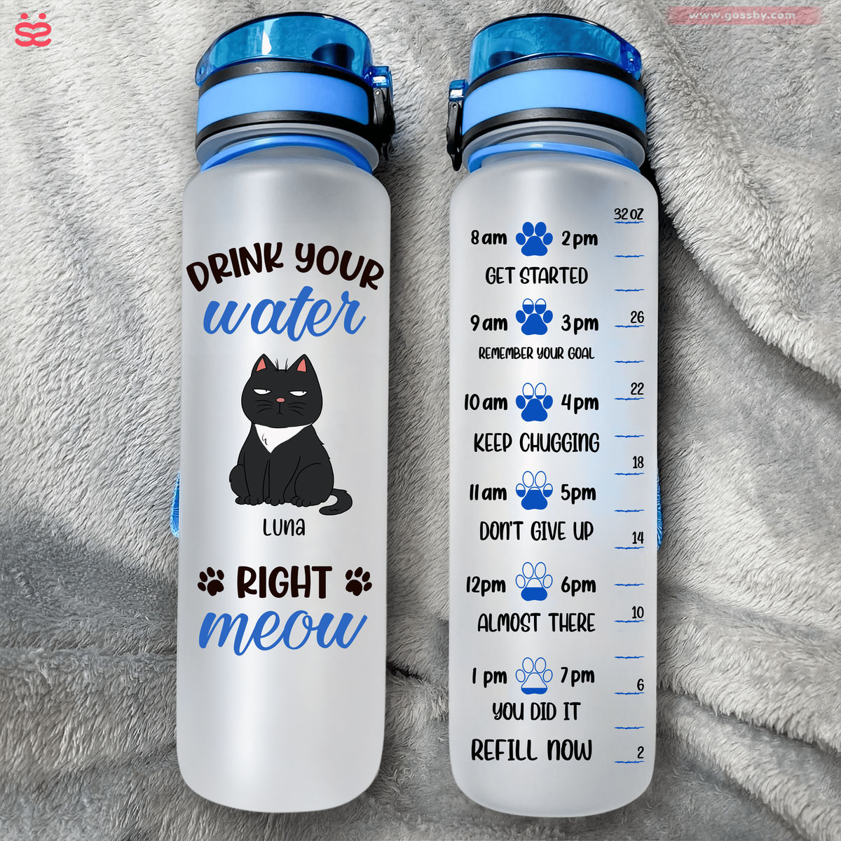 Cat Lover Water Bottle - Drink Your Water Right Meow - Cat Lover Gifts, Custom Water Bottle