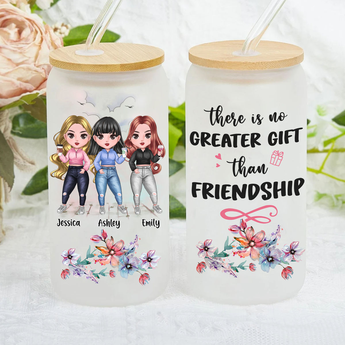 There No Greater Gift Than Friendship - Personalized Mason Jar Cup