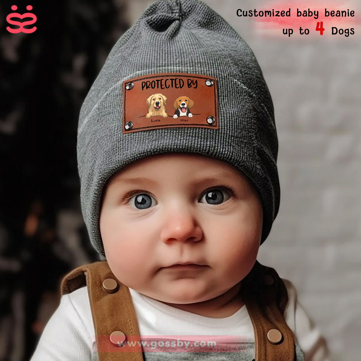 Custom Baby Beanie - Protected By Dogs - Cute Baby Shower Gift (v4)_1