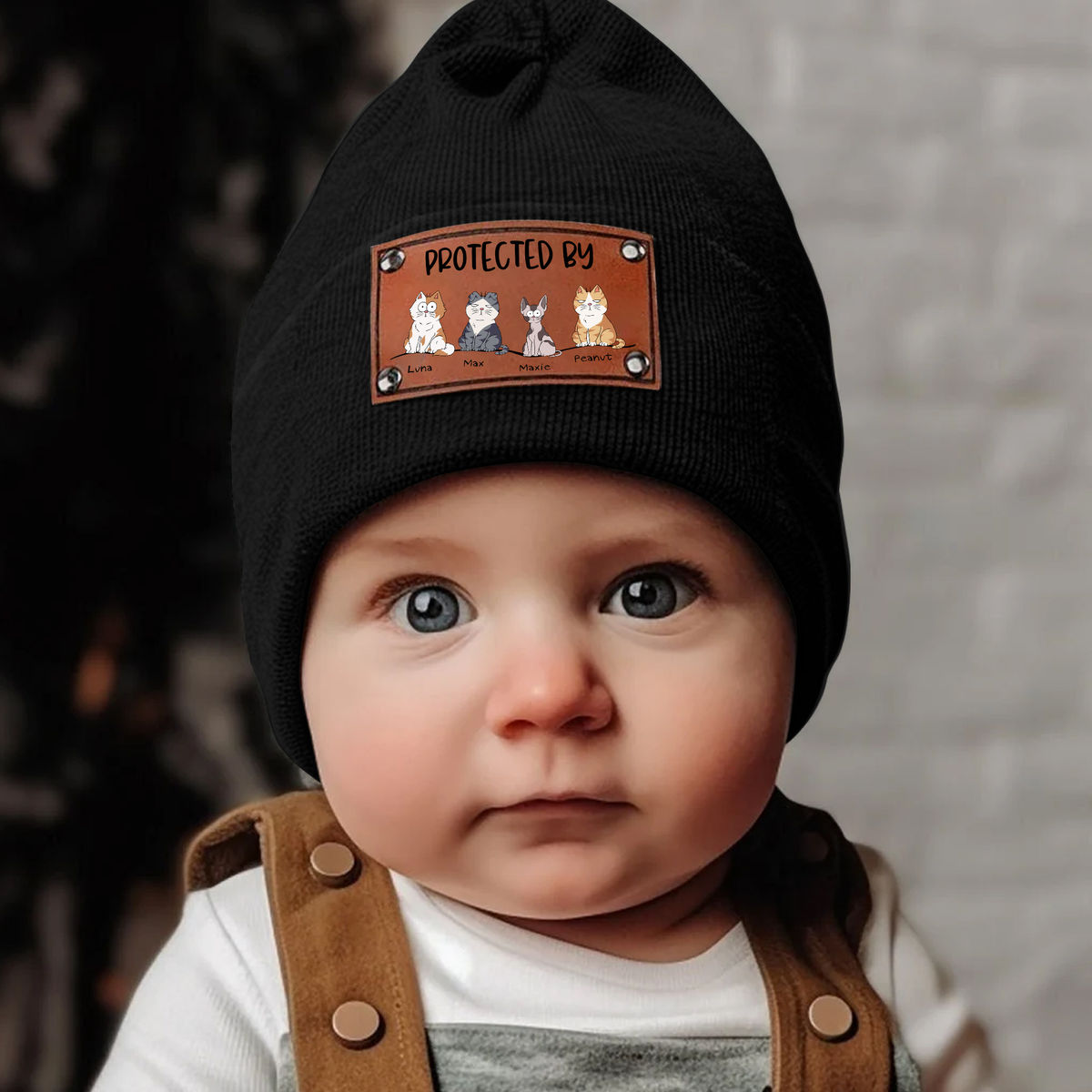 Custom Baby Beanie - Protected By Cats - Cute Baby Shower Gift (47414)_1