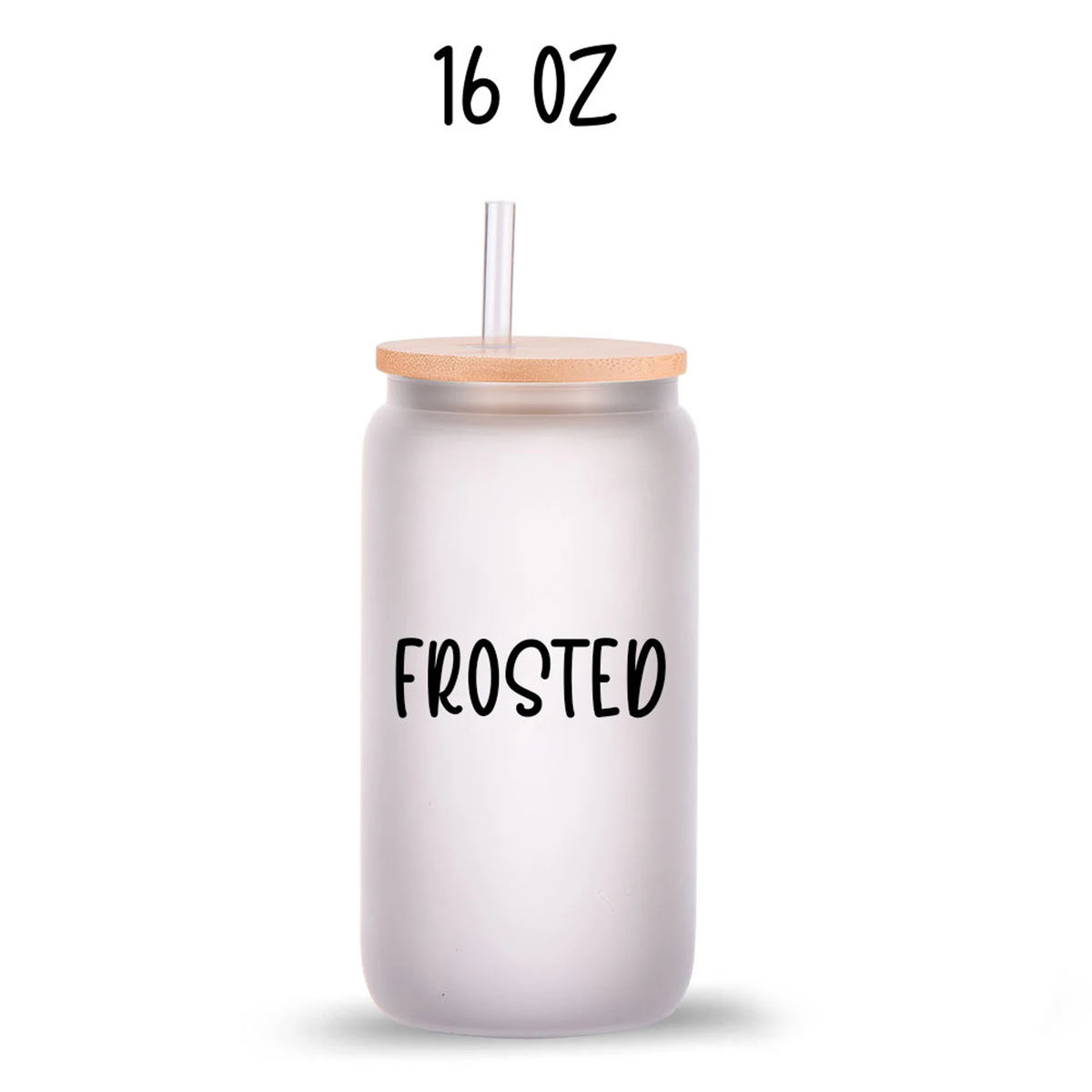 16 oz Frosted Glass Bamboo Lid Tumbler with Plastic Straw