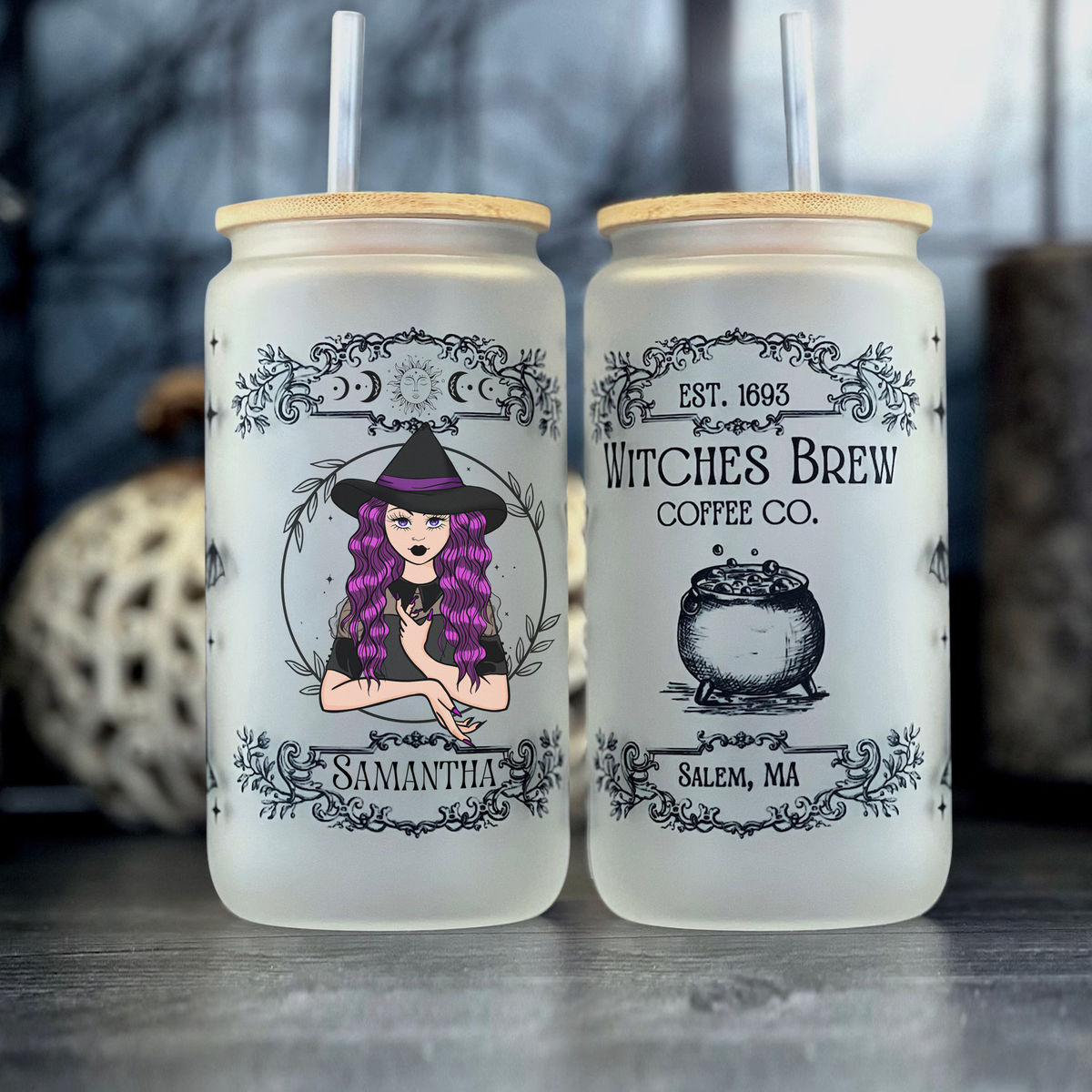 Witch - Witch's Brew Coffee Co Frosted Glass 16 oz Cup Can Tumbler