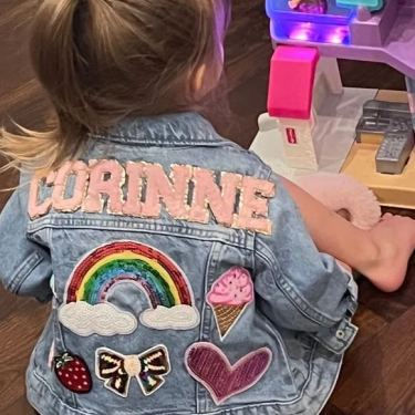 Gossby Personalized Custom Denim Path - Personalized Kids Denim Patch Jacket - Blue Denim - 1-2T(90cm) - Letters (Only)