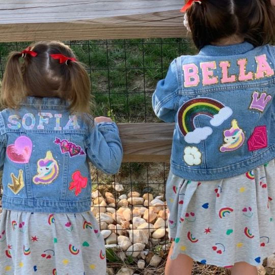 Gossby Personalized Custom Denim Path - Personalized Kids Denim Patch Jacket - Blue Denim - 1-2T(90cm) - Letters (Only)