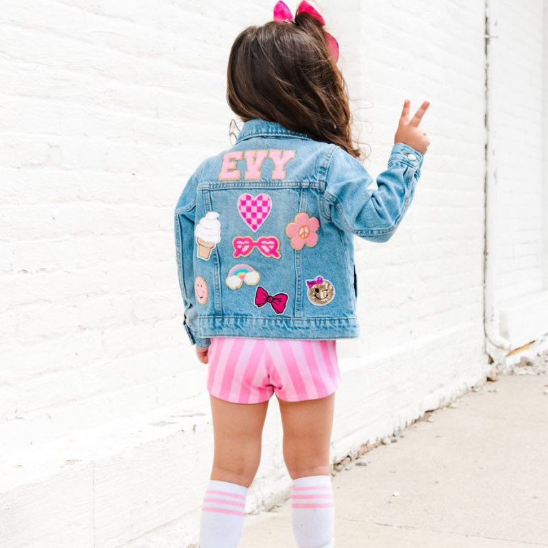 Gossby Personalized Custom Denim Path - Personalized Kids Denim Patch Jacket - Blue Denim - 1-2T(90cm) - Letters (Only)