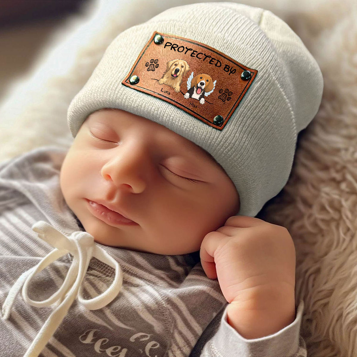 Custom Baby Beanie - Protected By (M-Grey)_3