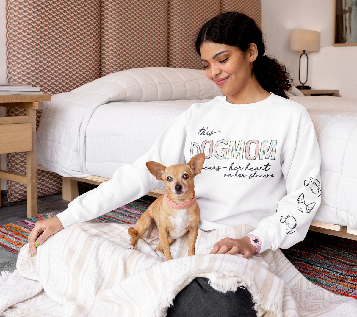 Sweatshirt - Personalized Dog Print Sleeve Sweatshirt - This DOGMOM wears her heart on her sleeve_3