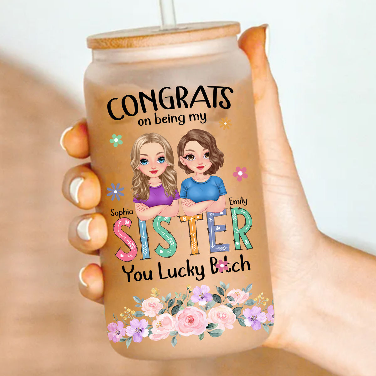 Glass tumbler - Congrats on being my Sister - Gift For Sister, Sister in Law, Sibling, Friends, Besties_1