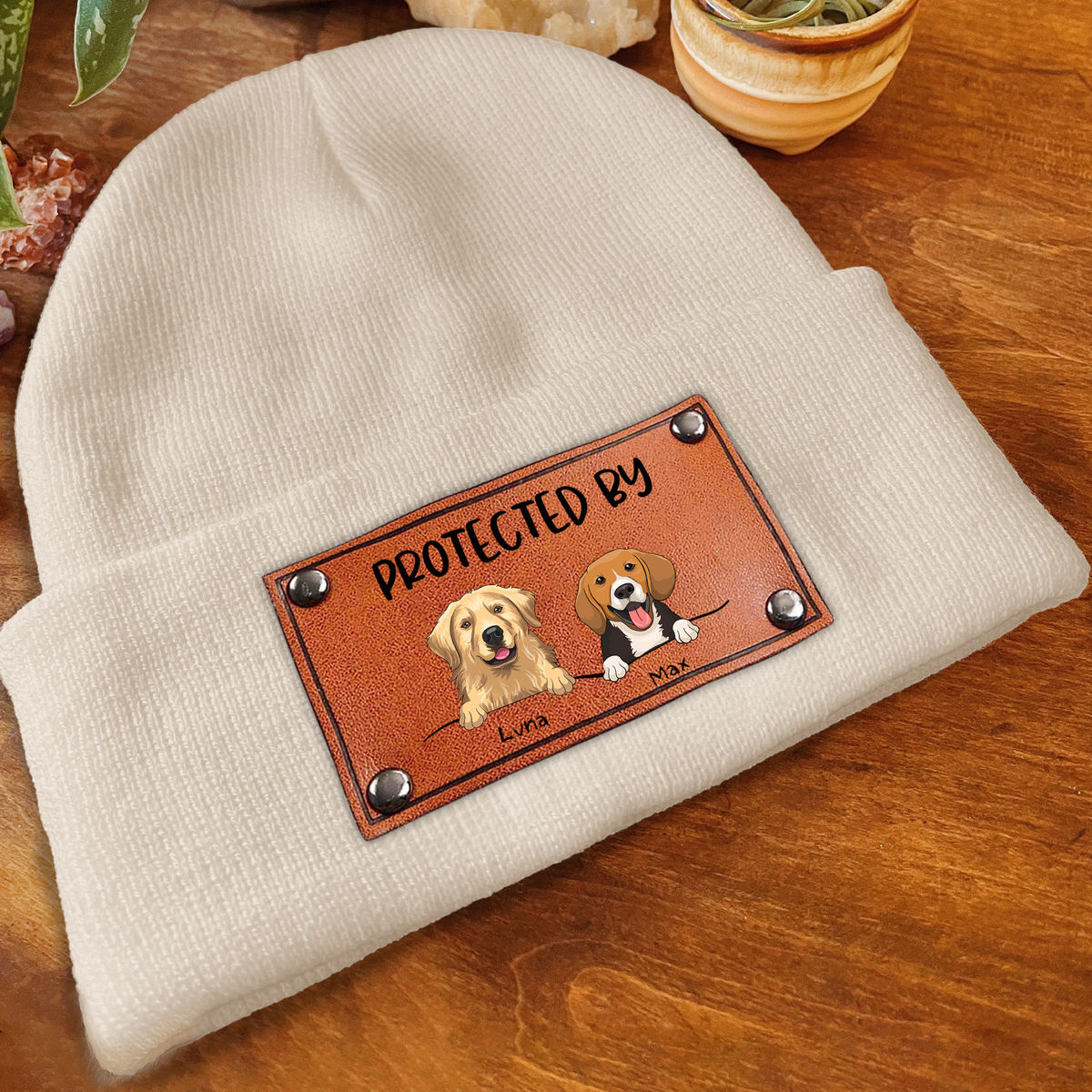 Custom Baby Beanie - Protected By Dogs - Cute Baby Shower Gift (v9)_2