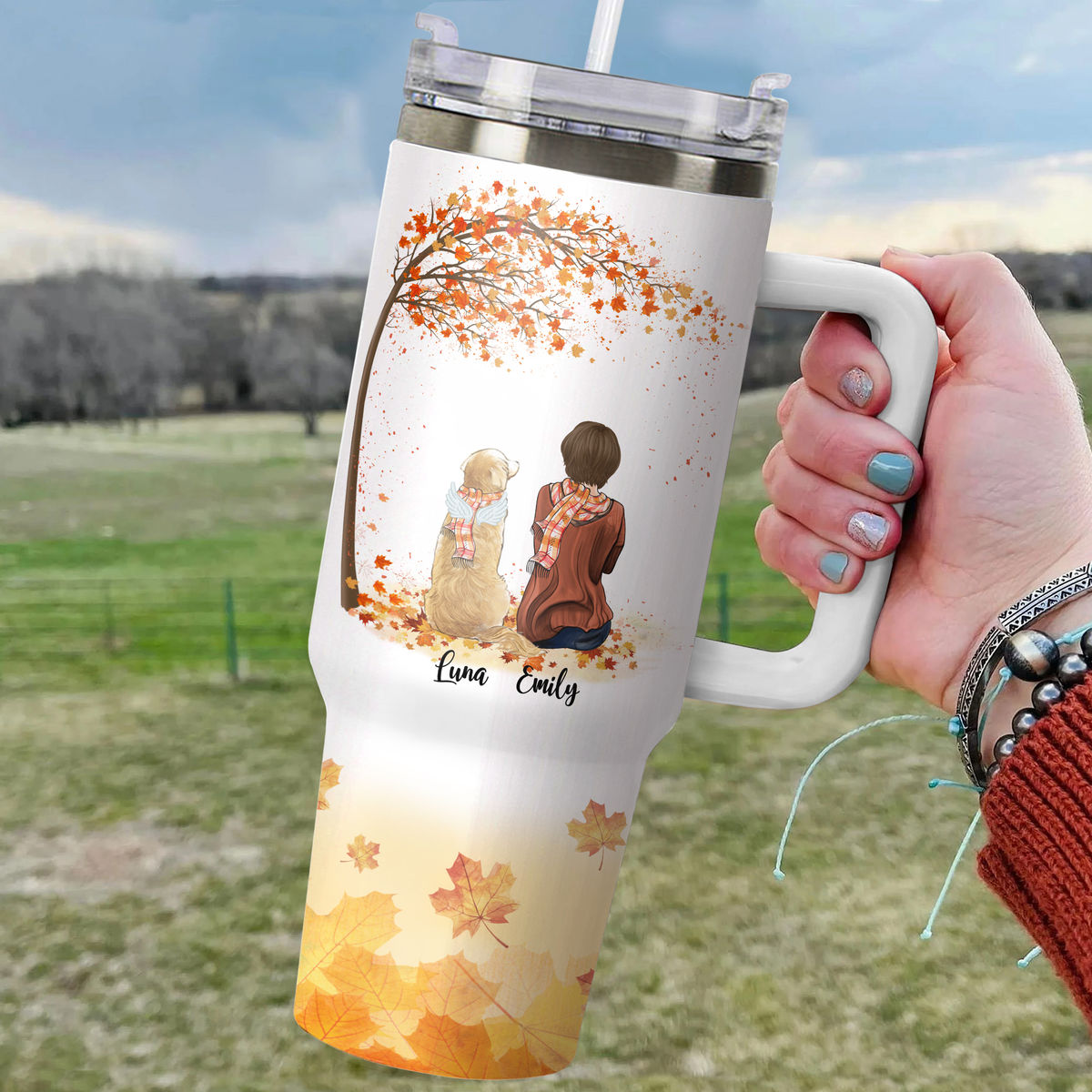 Personalized 40oz Tumbler with Handle and Straw - Dog Lover Gifts - It's Never Just a Dog (v2)_1