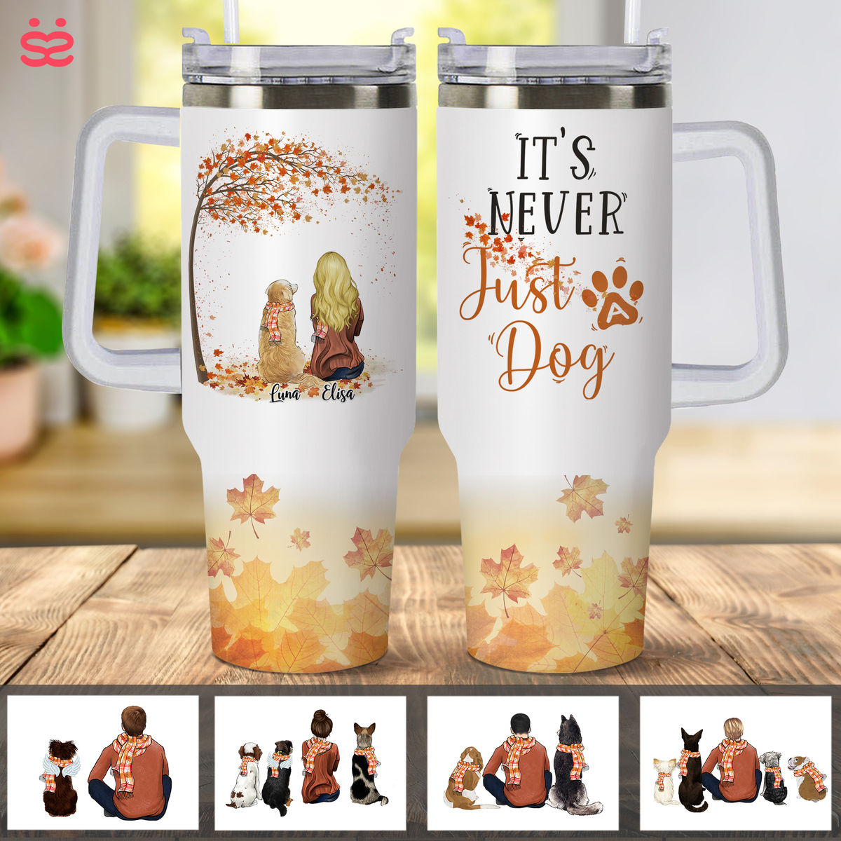 Personalized 40oz Tumbler with Handle and Straw - Dog Lover Gifts - It's Never Just a Dog (v2)