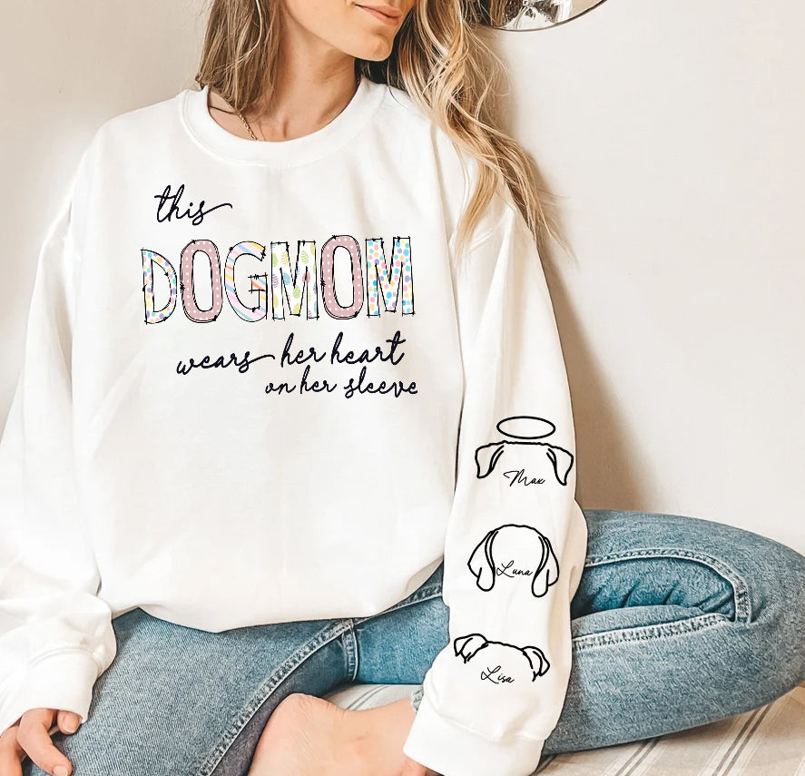 Sweatshirt - Personalized Dog Print Sleeve Sweatshirt - This DOGMOM wears her heart on her sleeve - 3_3