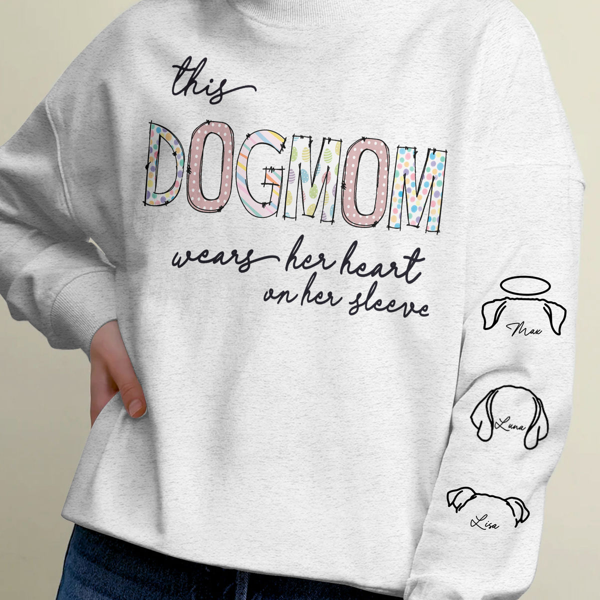 Sweatshirt - Personalized Dog Print Sleeve Sweatshirt - This DOGMOM wears her heart on her sleeve - 3_4