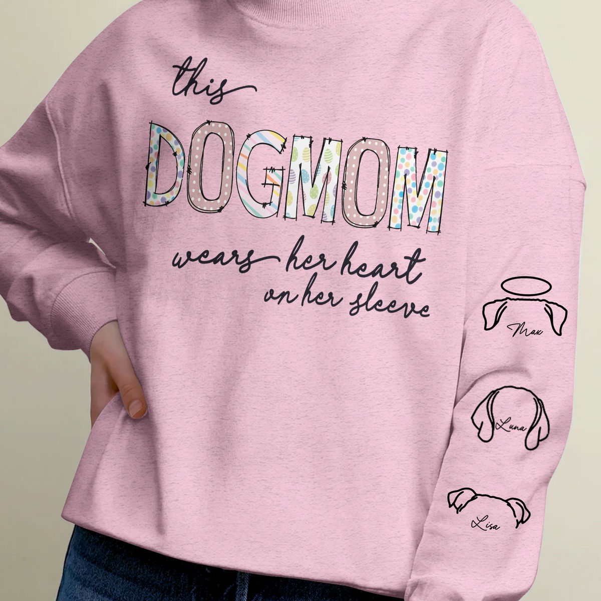 Sweatshirt - Personalized Dog Print Sleeve Sweatshirt - This DOGMOM wears her heart on her sleeve - 3_7