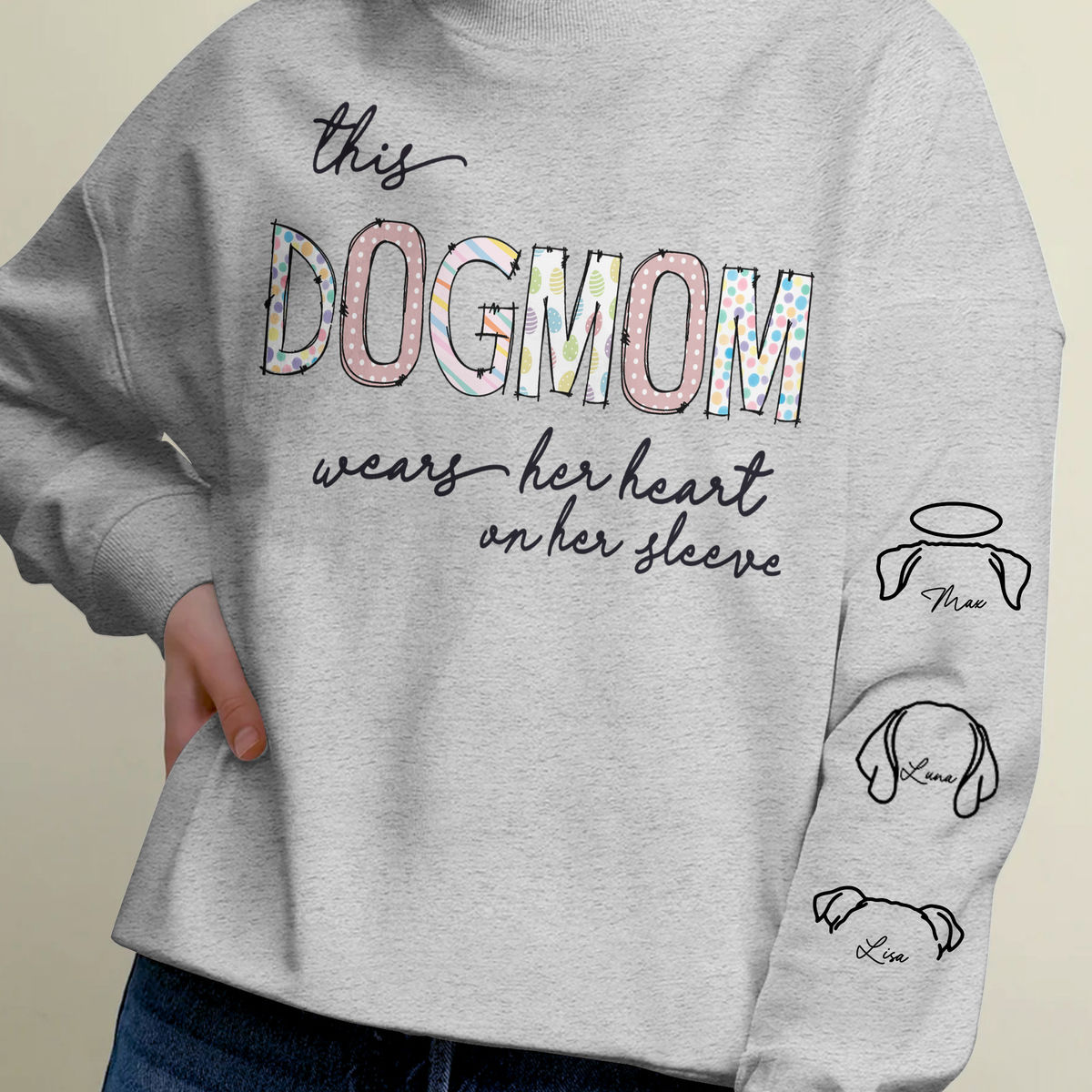 Sweatshirt - Personalized Dog Print Sleeve Sweatshirt - This DOGMOM wears her heart on her sleeve - 3_1