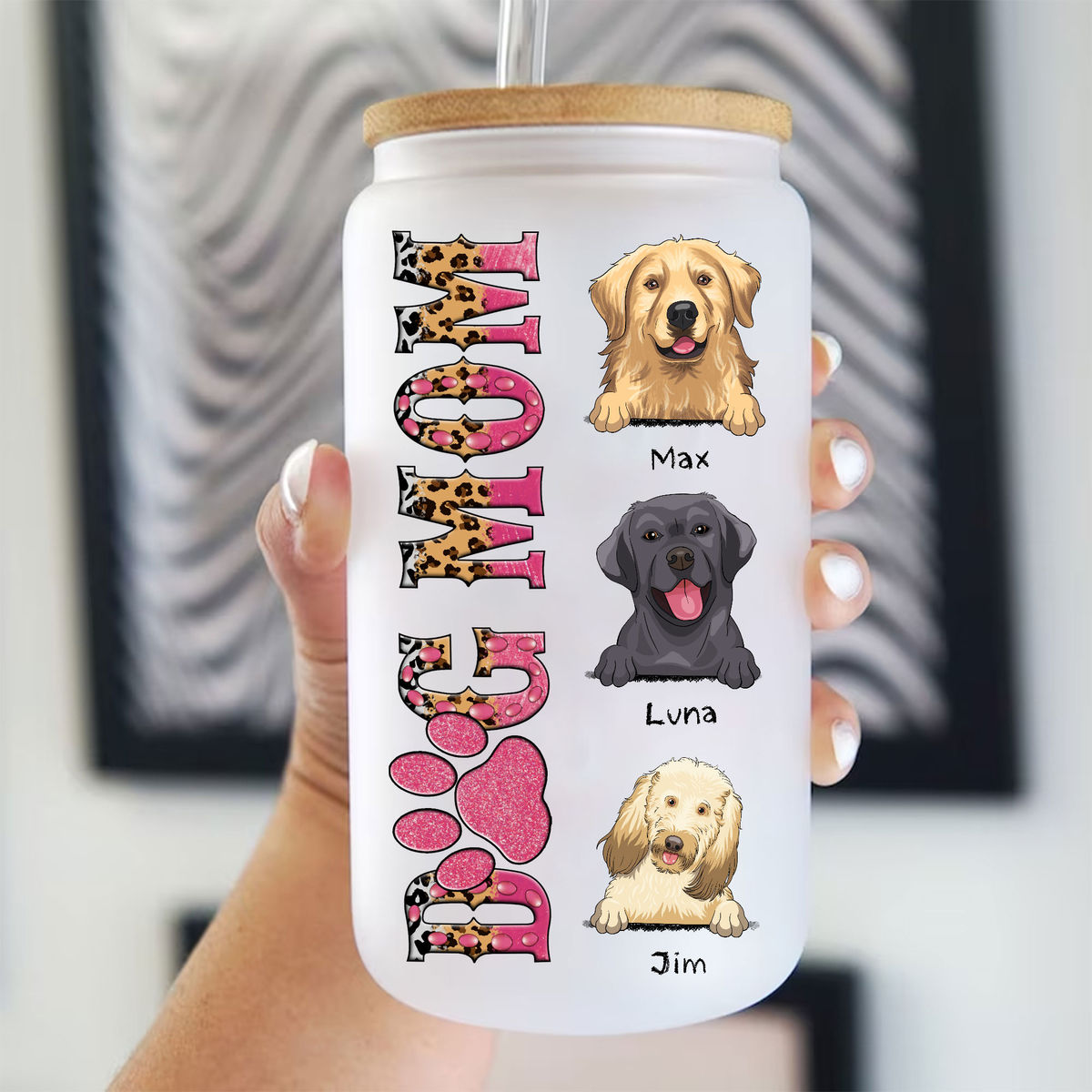 Up to 4 Dogs - Dog Lovers Tumbler Glass - Dog Mom (P)_2