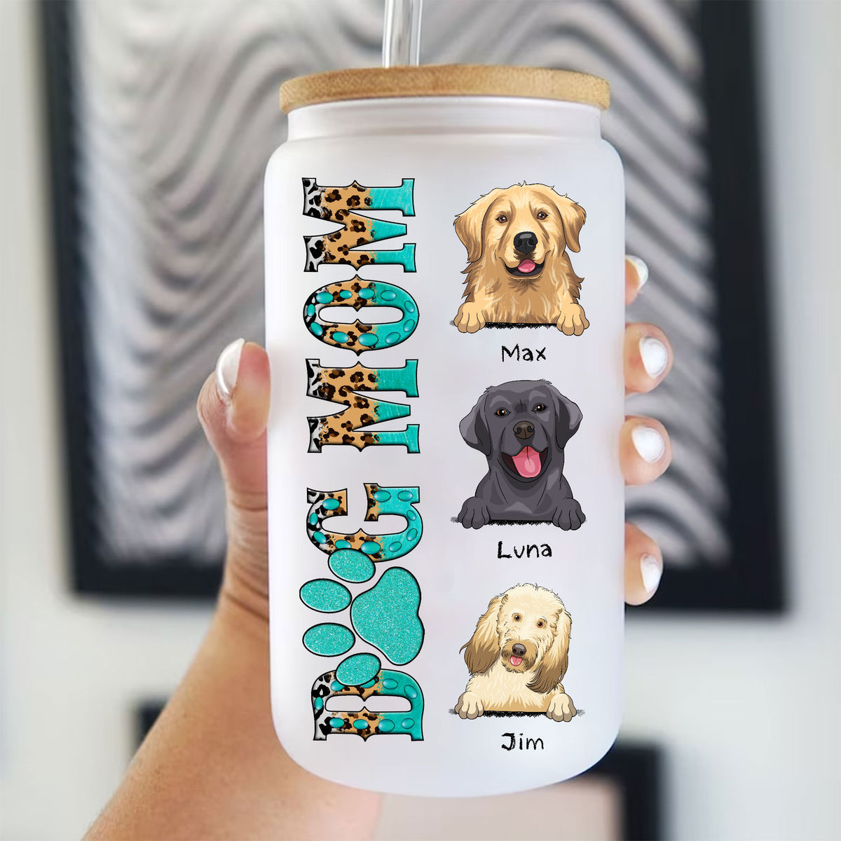 Up to 4 Dogs - Dog Lovers Tumbler Glass - Dog Mom (P)_5