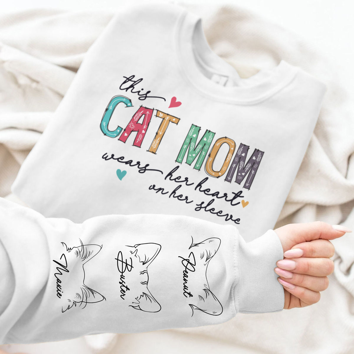 Sweatshirt - Personalized Cats Print Sleeve Sweatshirt - Life is better with a Cat_3