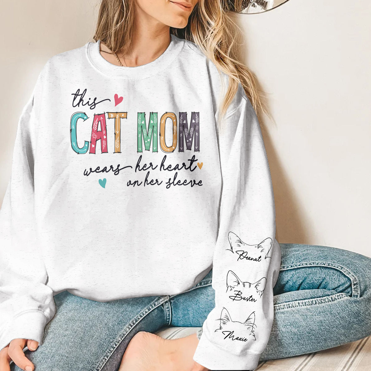 Sweatshirt - Personalized Cats Print Sleeve Sweatshirt - Life is better with a Cat_1