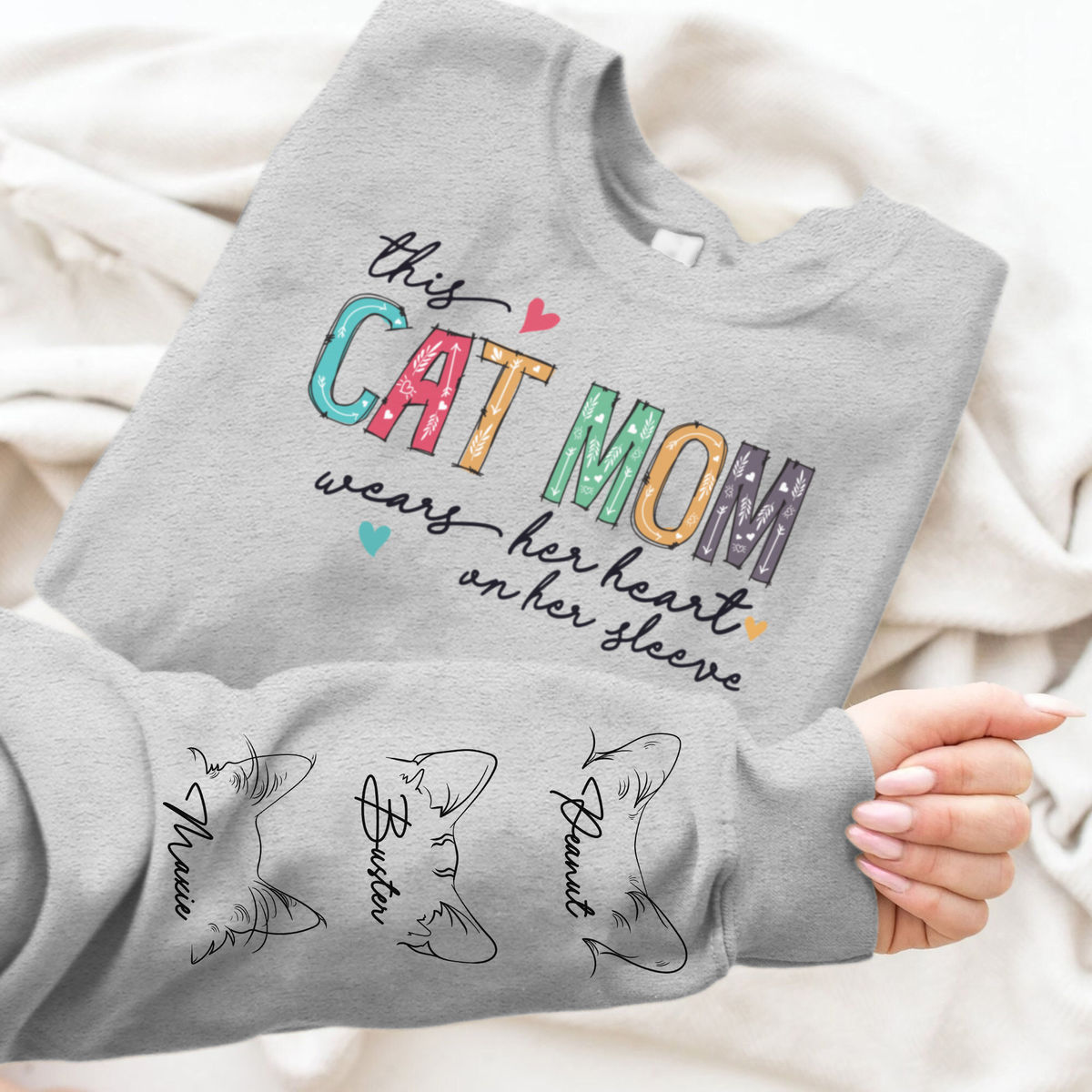 Sweatshirt - Personalized Cats Print Sleeve Sweatshirt - Life is better with a Cat_4