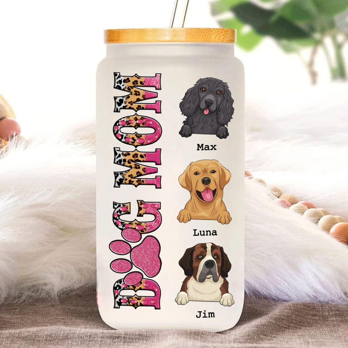 Dog Mom Pet Names Pawprint 40 oz Tumbler with Handle Personalized