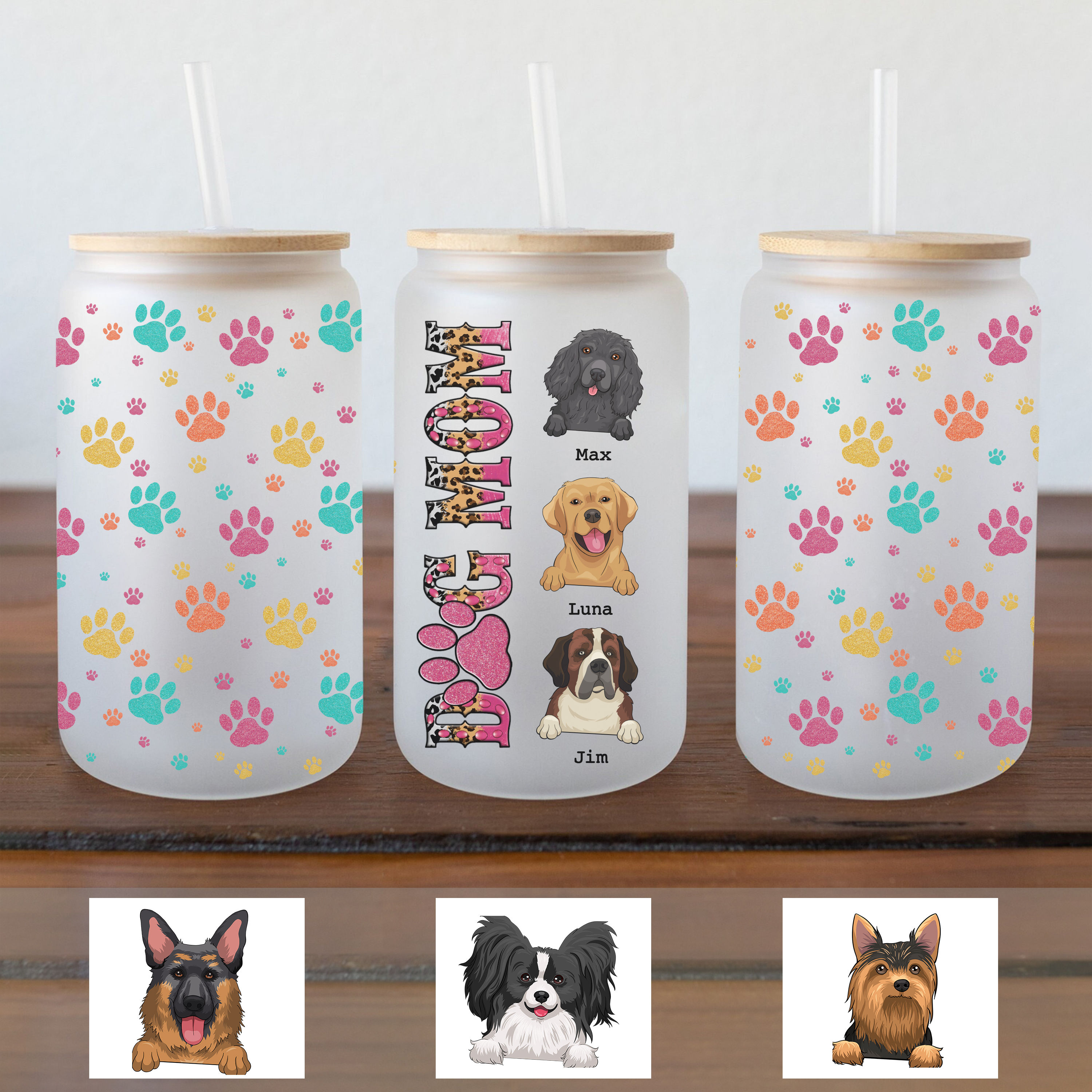 Dog Mom Snow Globe Tumbler 24 Oz Insulated Tumbler Iced Drink Glass 