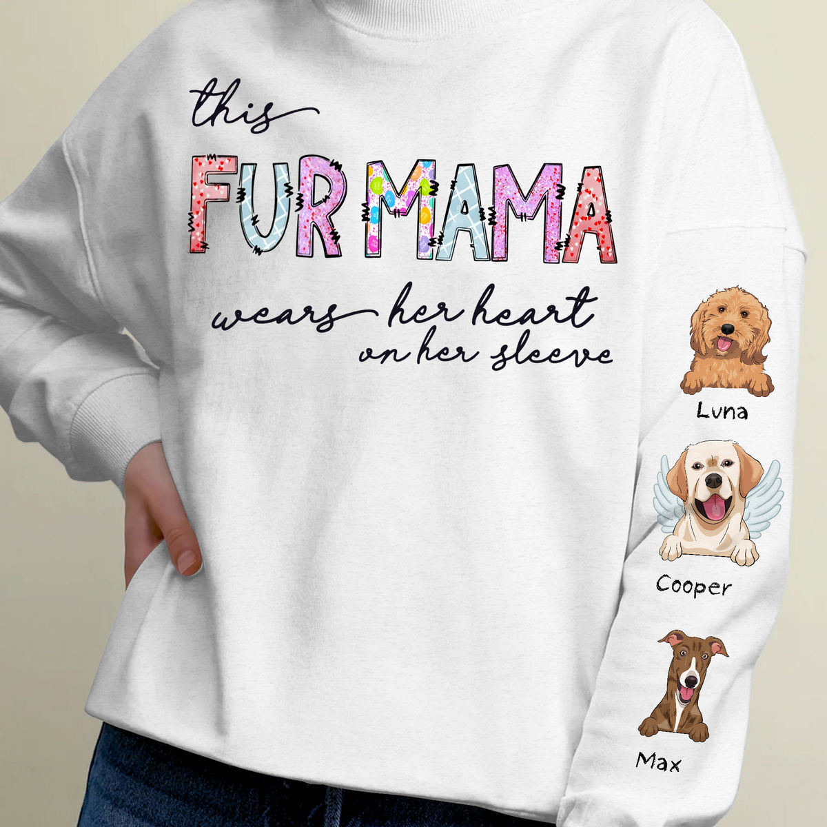 Sweatshirt - Personalized Dog Print Sleeve Sweatshirt - This FURMAMA wears her heart on her sleeve - Ver 2024_2