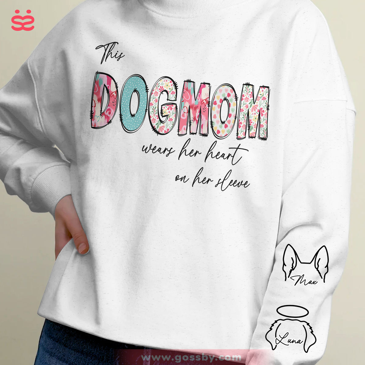 Sweatshirt - Custom Dog Ears Sweatshirt - This DOGMOM wears her heart on her sleeve_2