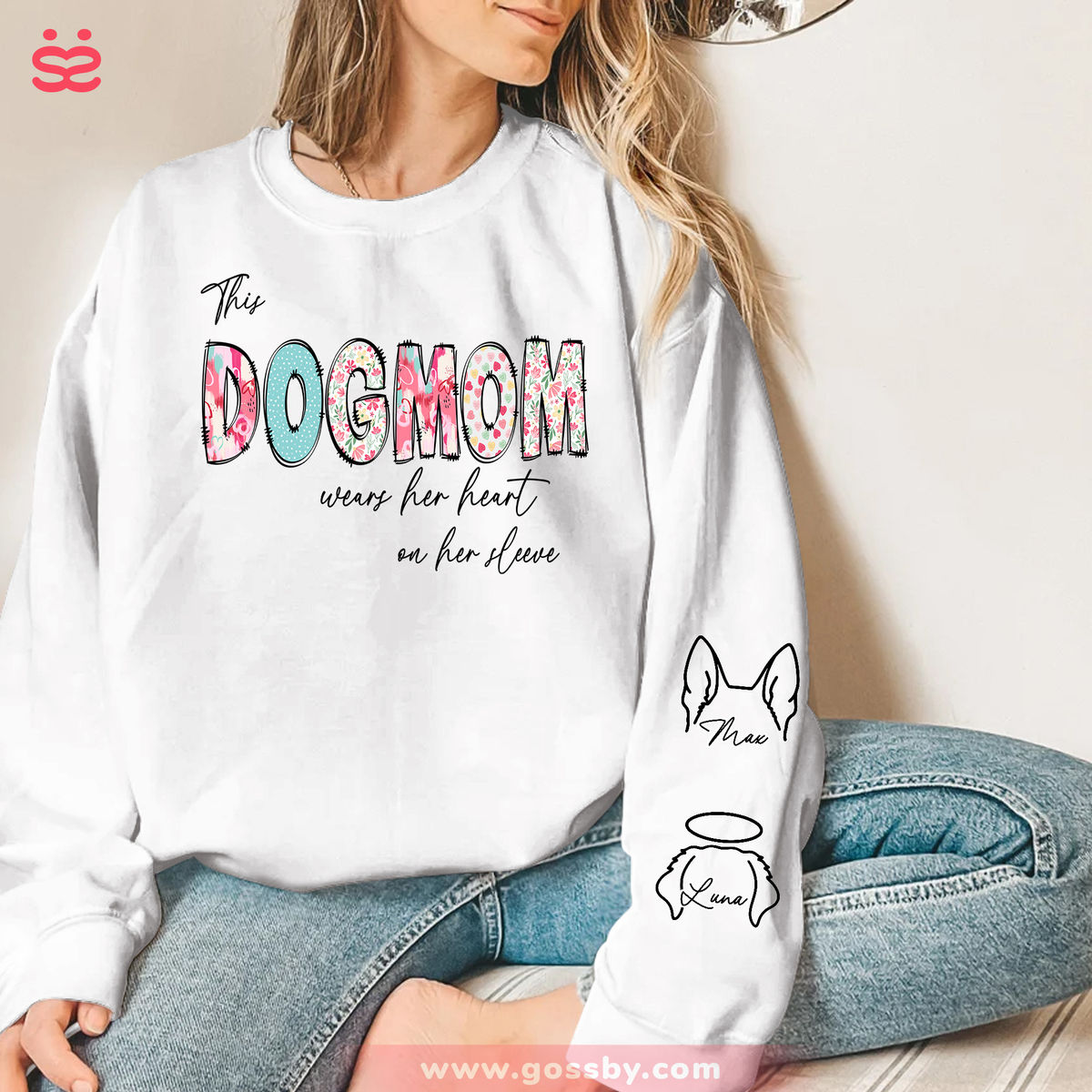 Custom Dog Ears Sweatshirt - This DOGMOM wears her heart on her sleeve