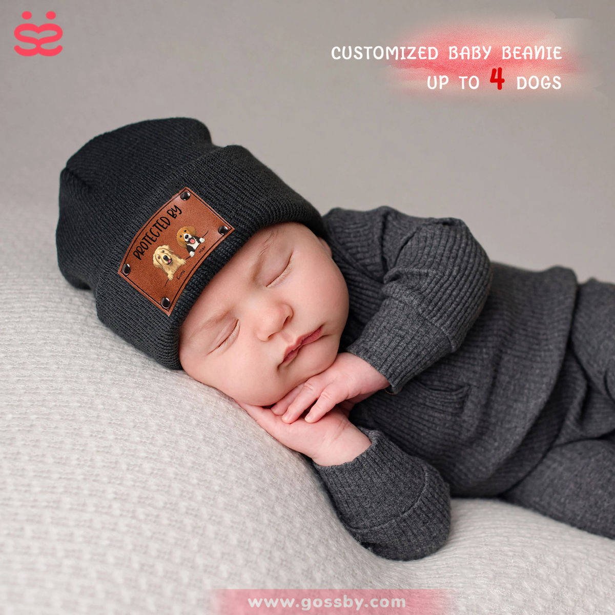 Custom Baby Beanie - Protected By Dogs - Cute Baby Shower Gift (M1)_3