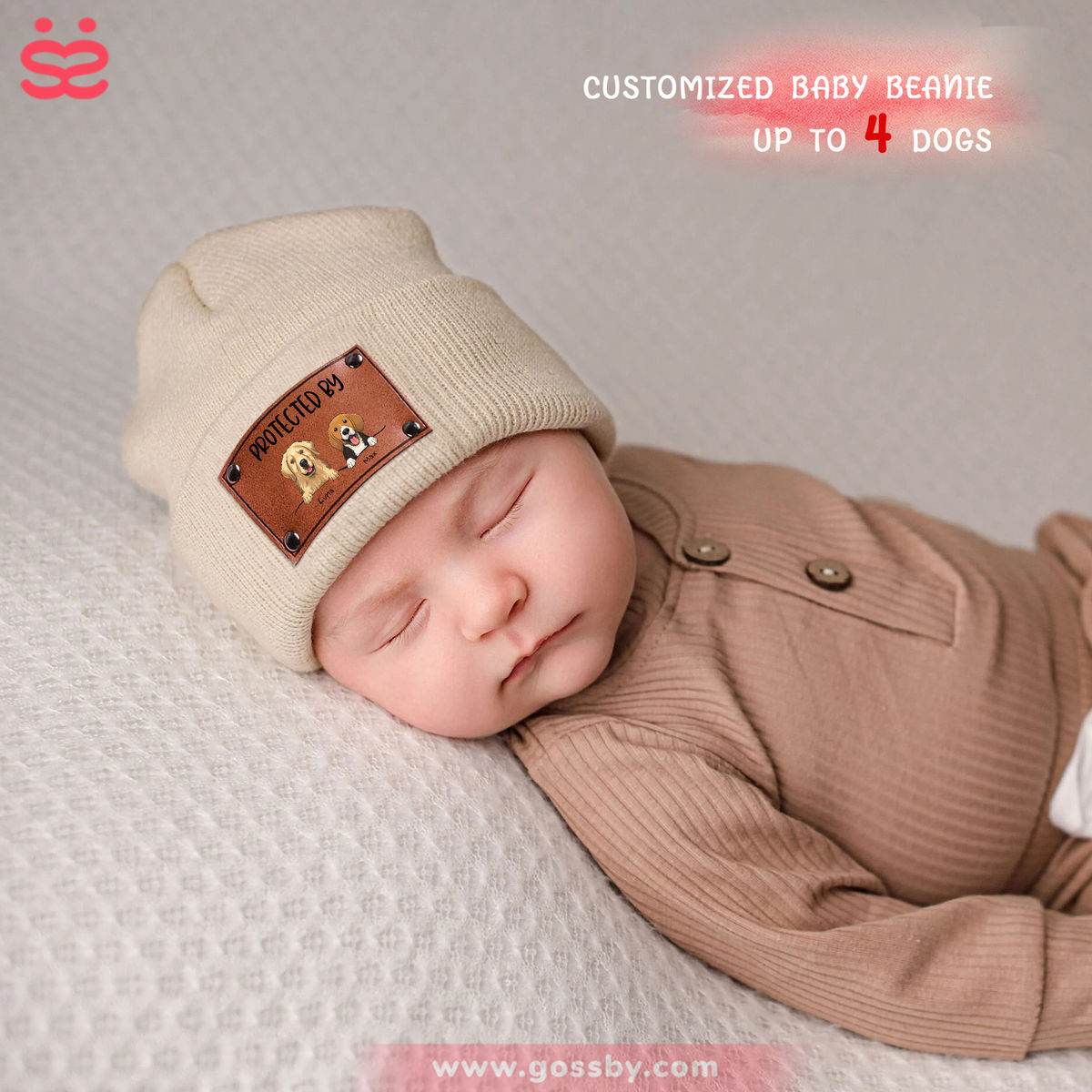 Custom Baby Beanie - Protected By Dogs - Cute Baby Shower Gift (M1)_2