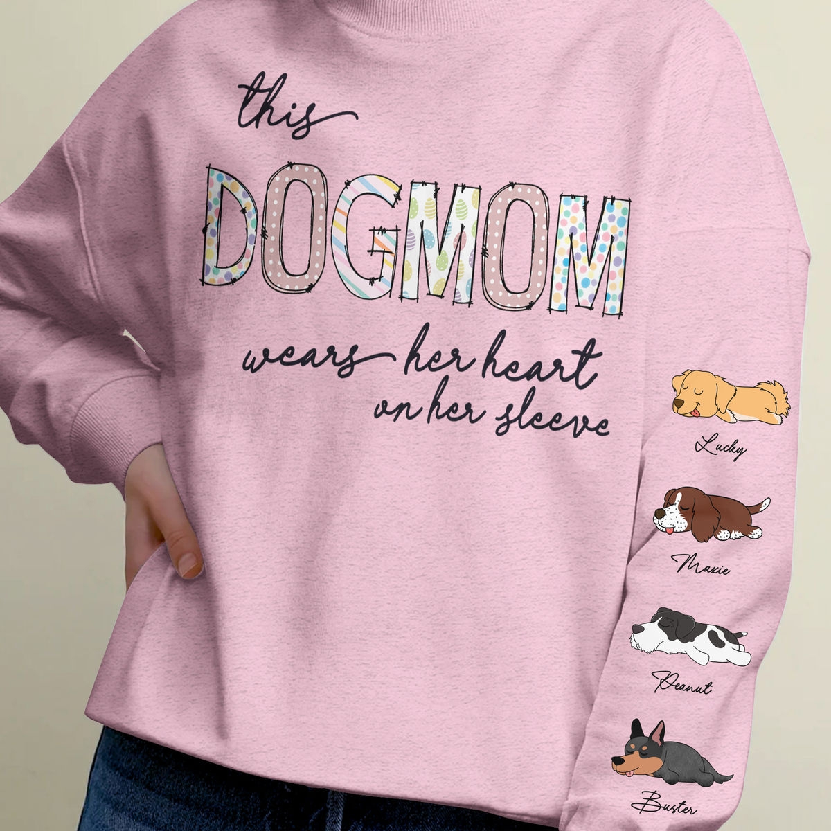 Sweatshirt - Custom Dog Sweatshirt - This DOGMOM wears her heart on her sleeve (WP)_4